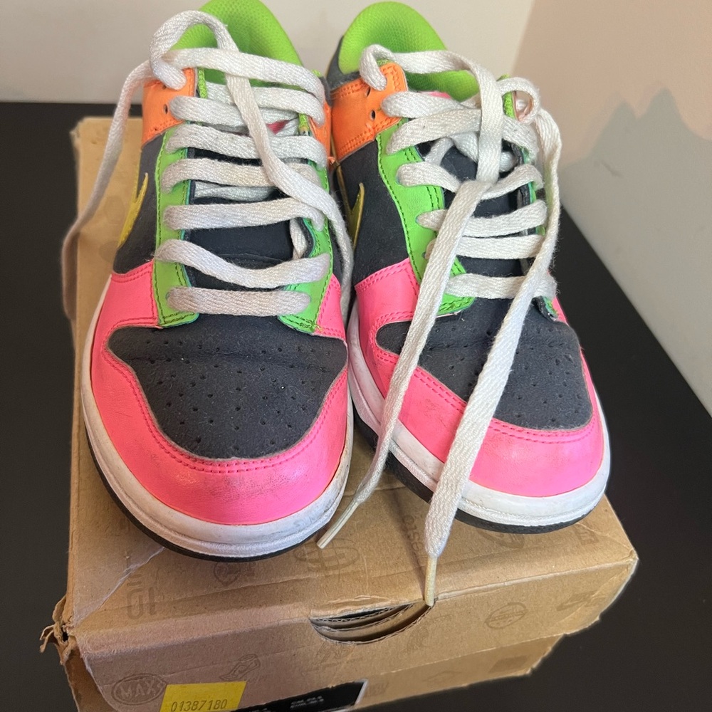 Nike Kids Dunk Low Sneakers in Pink, Green, and Orange